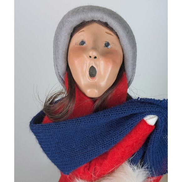 Byers' Choice Caroler Vintage 1989 Woman Black Skirt Red Coat Fur Muff Gray Hat - Picture 4 of 11